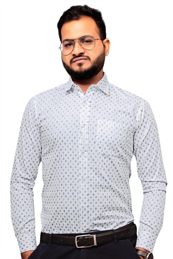 Raymond Men Printed Formal White Shirt 