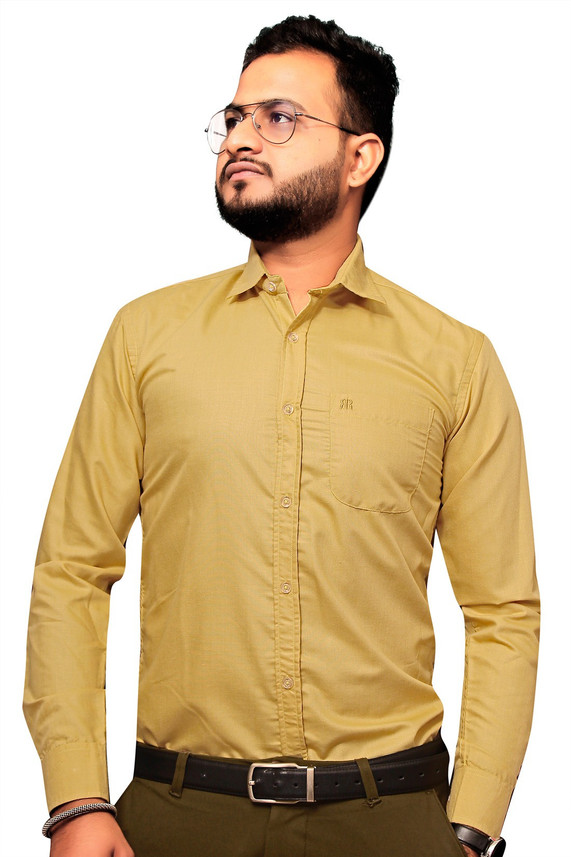 Raymond Men Printed Formal Gold Shirt 