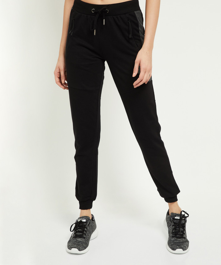 Buy MAX Solid Women Black Track Pants 