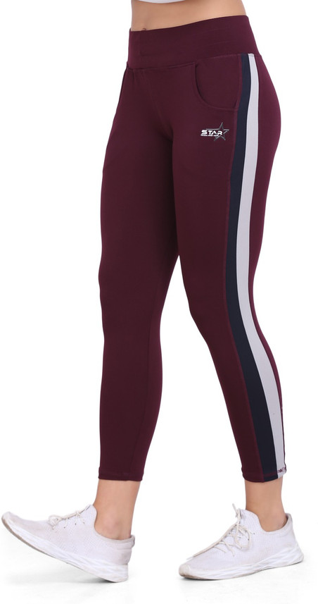 INKKR Striped Women Purple Track Pants 