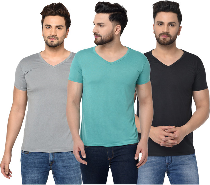 Unite Wear Solid Men V Neck Grey, Light 