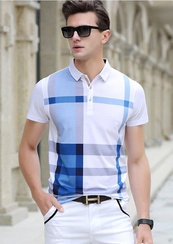 Eyebogler Striped Men Polo Neck Blue 