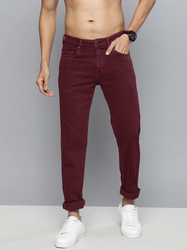 burgundy jeans mens slim