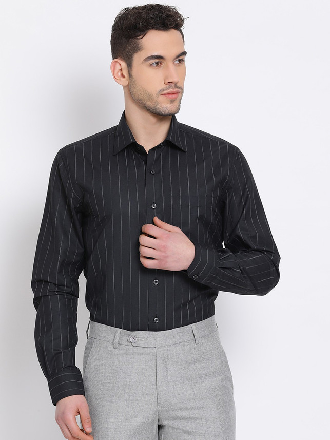 COBB Men Striped Formal Black Shirt 