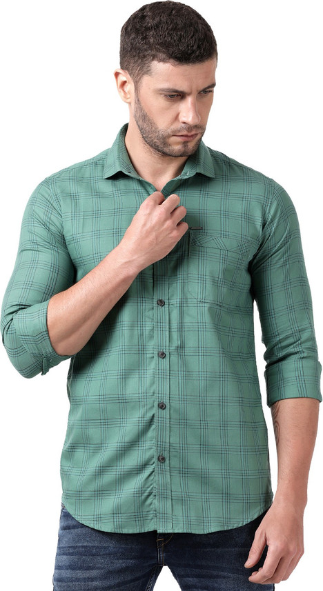 Volume Zero Men Checkered Casual Green 