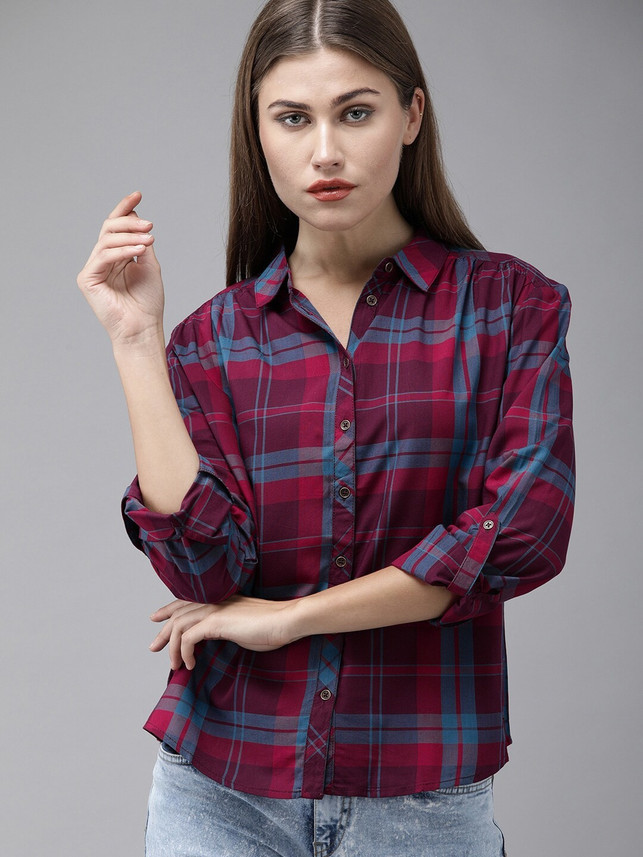 Roadster Women Checkered Casual Maroon 