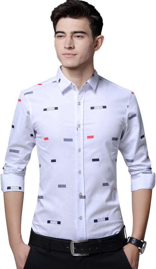 Men Self Design Casual White Shirt 