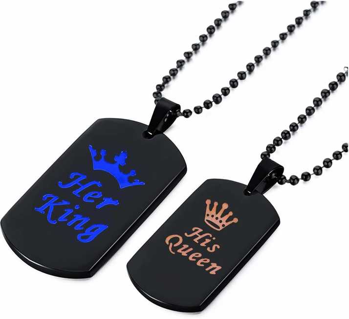 Uniqon Valentine S Day Special Fancy Stylish Her King And His Queen Crown Romantic Love Couple 2 In 1 Beautiful Duo Locket Pendant Necklace With Black Chain For Boy S And Girl S Metal