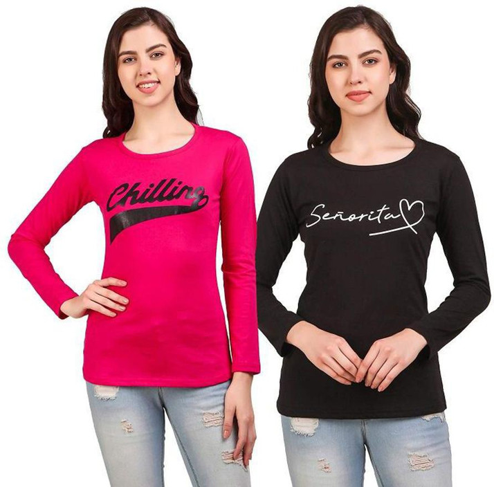 ANIXA Typography Women Round Neck Pink 