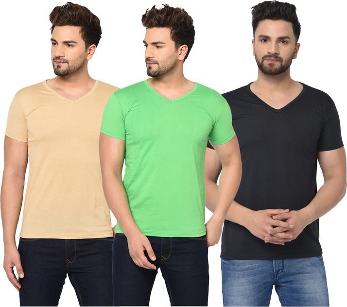 Adorbs Solid Men V Neck Multicolor T 