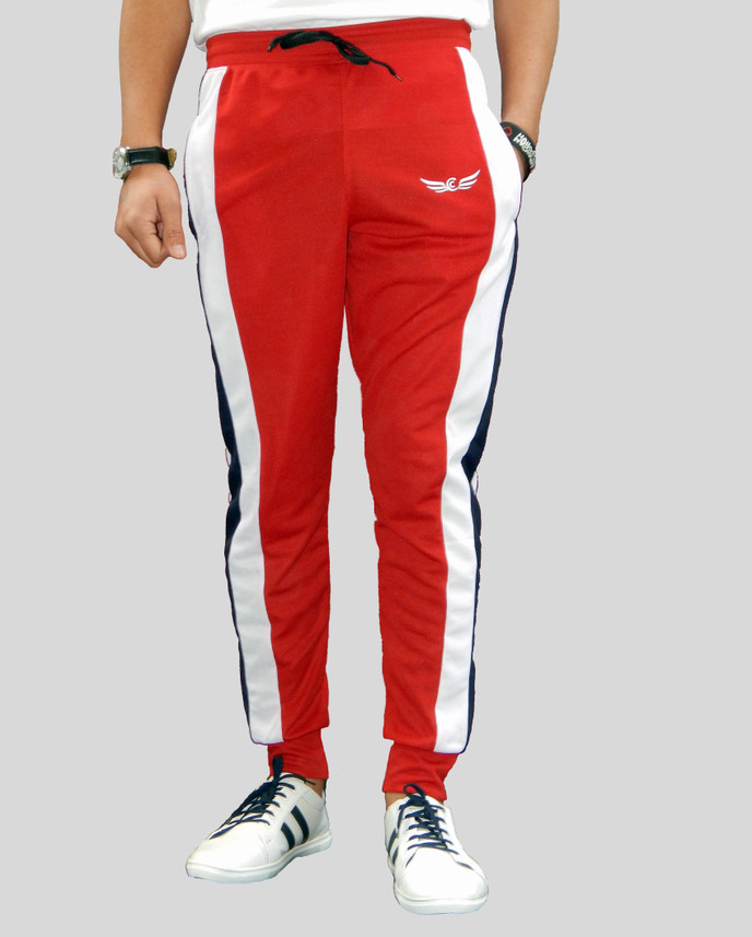 Coral Color Block Men Red Track Pants 