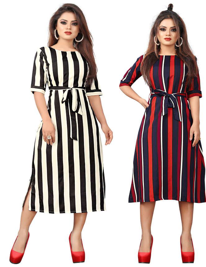 Black, Maroon, White, Multicolor Dress 
