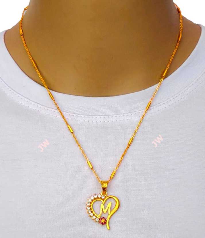 Jewel World M Letter Locket Pendants Alphabet Name Gold Plated Alloy New Model Design With 19 Inch Chain For Girls Women Alloy Price In India Buy Jewel World M Letter Locket Pendants