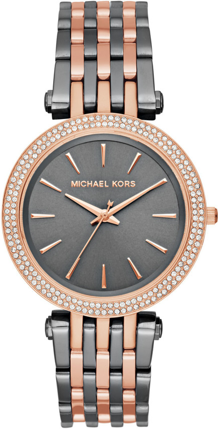 michael kors gunmetal and rose gold watch