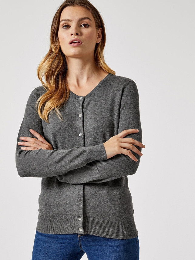Round Neck Casual Women Grey Sweater 