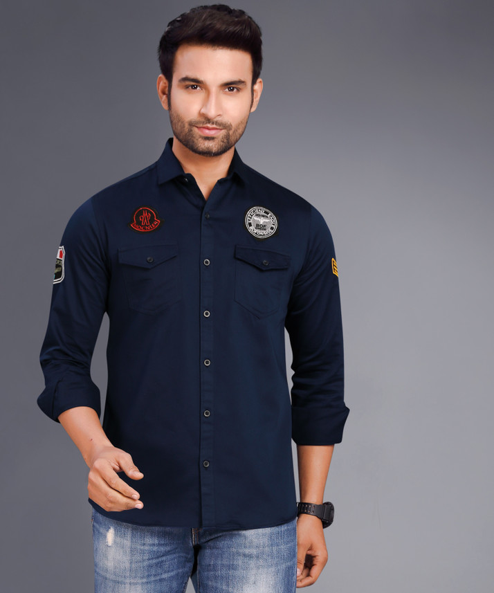 UNITED CLUB Men Solid Casual Blue Shirt 