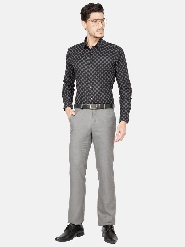 OXEMBERG Men Printed Formal Black Shirt 