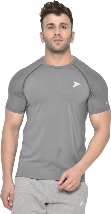 Buy Fitinc Solid Men Round Neck Grey T 