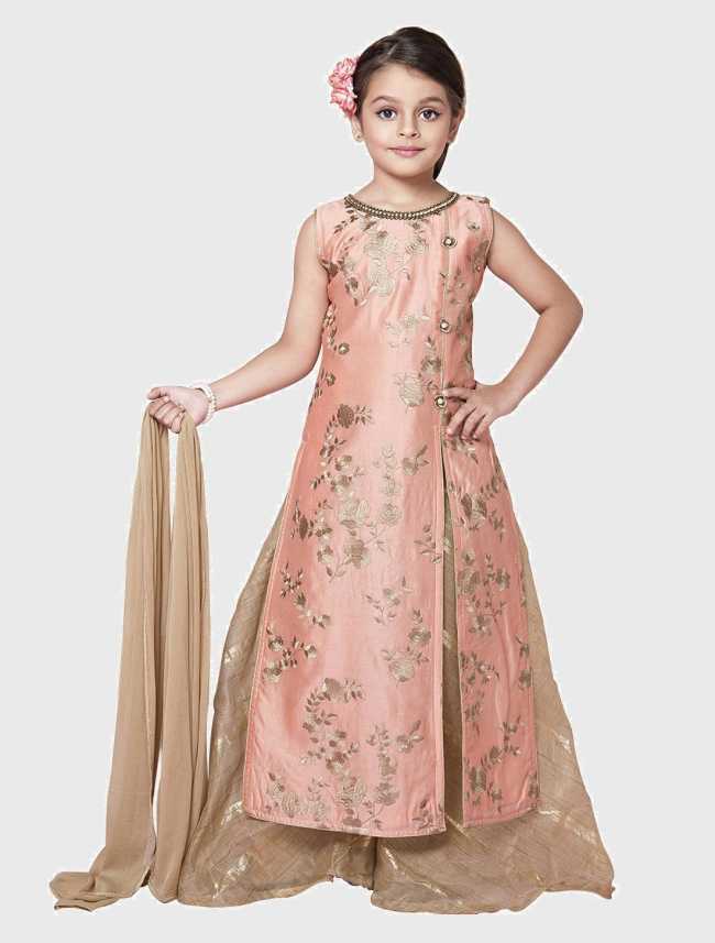 Adiva® Kids Foil Print Sleeveless Kurta and Sharara Set for Girls