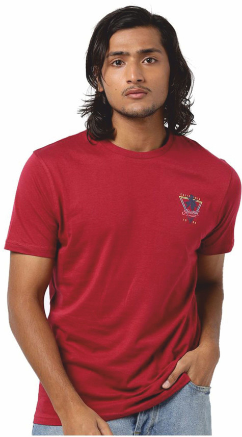 Buy dnmx Printed Men Round Neck Maroon 