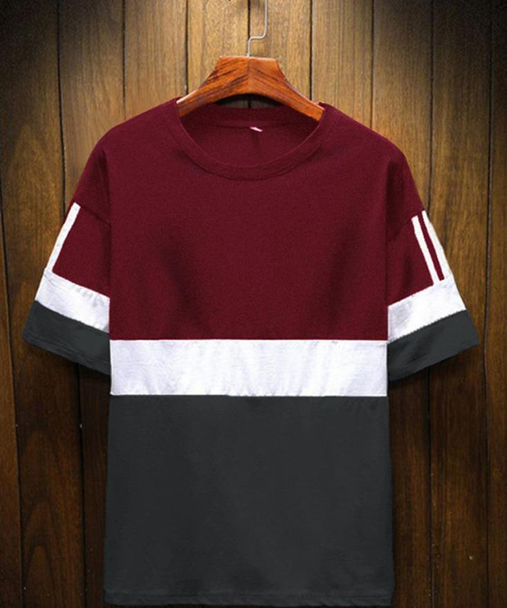 Seven Rocks Solid Men Round Neck Maroon 