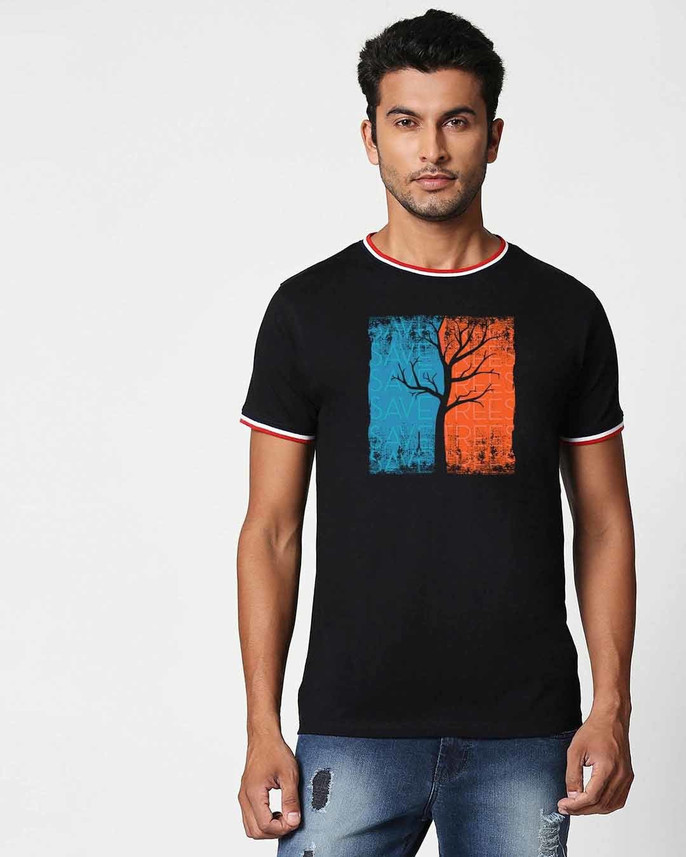 BEWAKOOF Printed Men Round Neck Black 