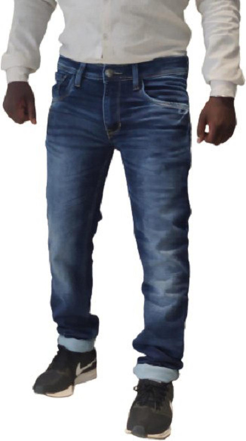 LAMONGIE Slim Men Blue, White Jeans 