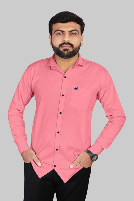 Men Solid Casual Pink Shirt 