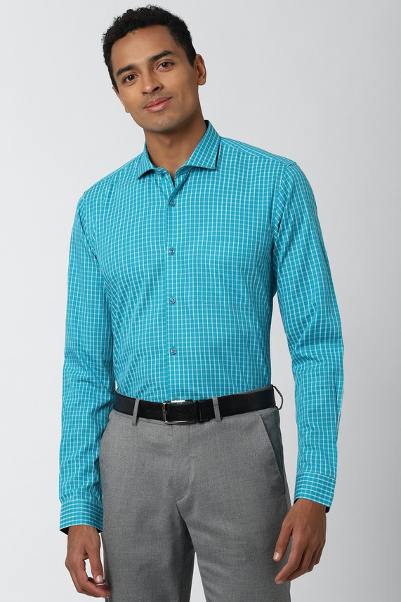 PETER ENGLAND Men Checkered Formal Blue 