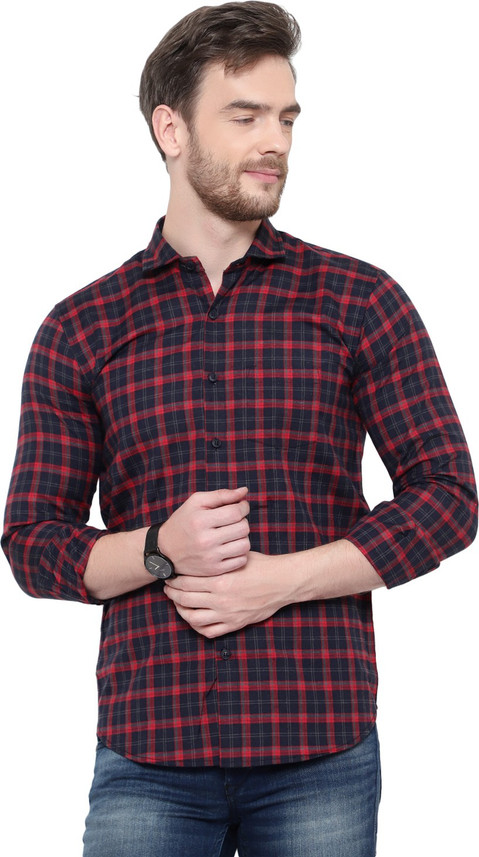 Buy Ekano Men Checkered Casual Maroon 