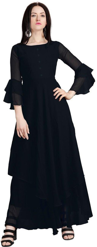 FIBREZA Women Layered Black Dress - Buy 