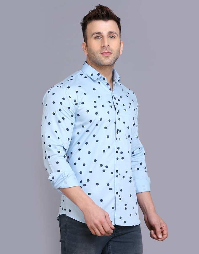 Men Printed Casual Light Blue Shirt 