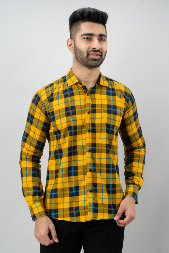 Surhi Men Checkered Casual Yellow Shirt 