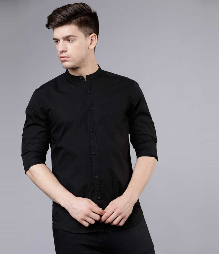 U TURN Men Solid Casual Black Shirt 