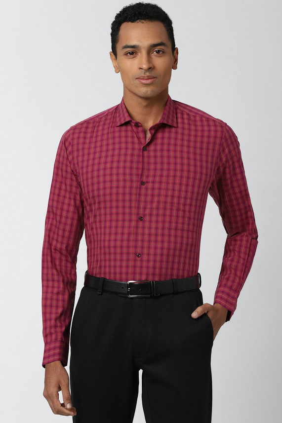 Men Checkered Formal Maroon Shirt 