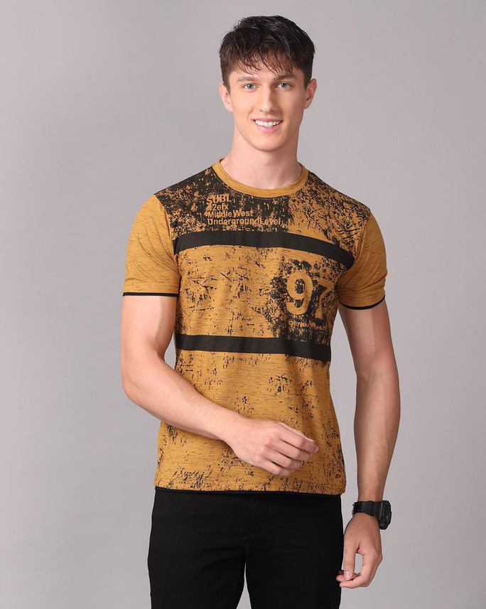 DENIM HUT Printed Men Round Neck Yellow 
