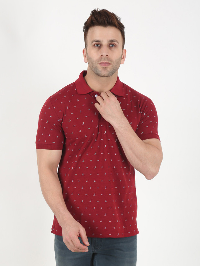 KVETOO Printed Men Polo Neck Maroon T 