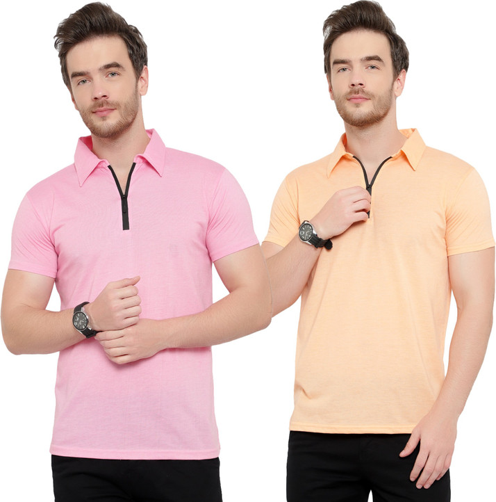 Buy Jangoboy Solid Men Polo Neck Pink 