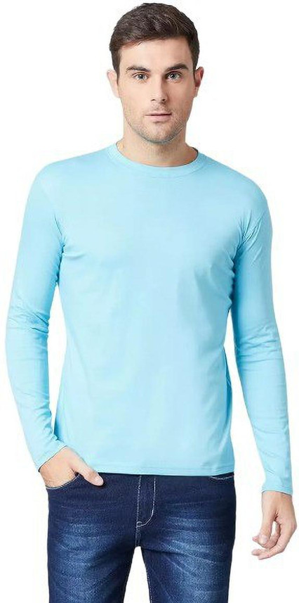 Diwazzo Solid Men Round Neck Light Blue 