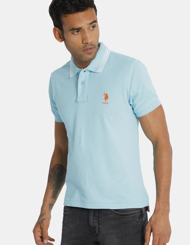 POLO ASSN. Solid Men Polo Neck Blue 