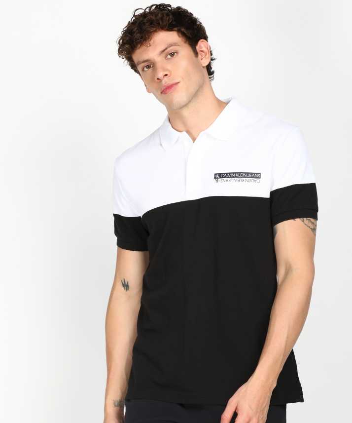 Calvin Klein Jeans Color Block Men Polo Neck Black T-Shirt - Buy Calvin Klein Color Block Men Polo Neck Black T-Shirt Online at Best Prices in India | Flipkart.com