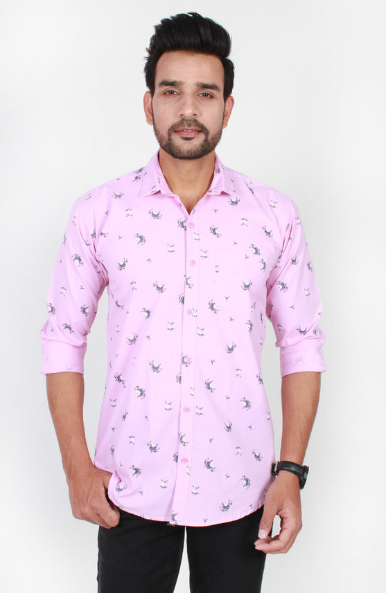 Vellical Men Printed Casual Pink Shirt 