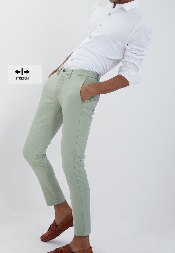 white luxury Slim Fit Men Light Green 