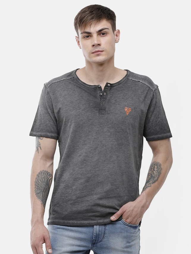 VOI JEANS Washed Men Henley Neck Grey T 