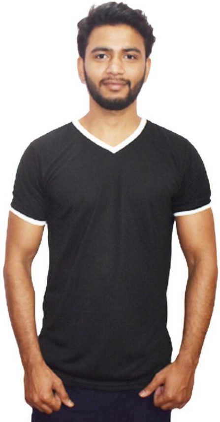 next in Solid Men V Neck Black T-Shirt 