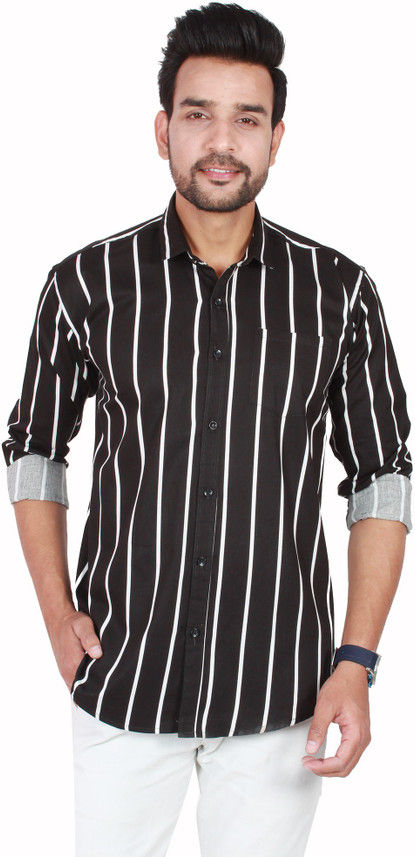 Vellical Men Striped Casual Black Shirt 
