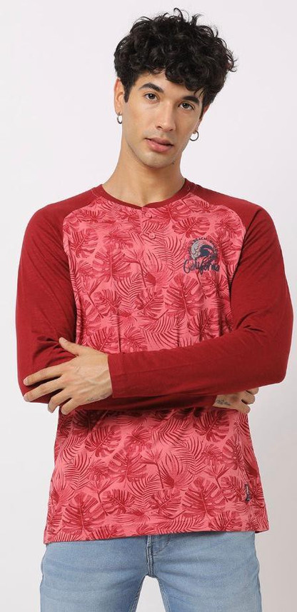 Buy TEAMSPIRIT Printed Men Henley Neck 