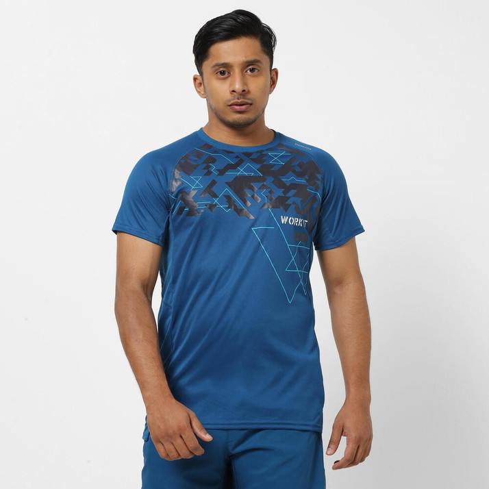 DOMYOS Printed Men Round Neck Blue T 