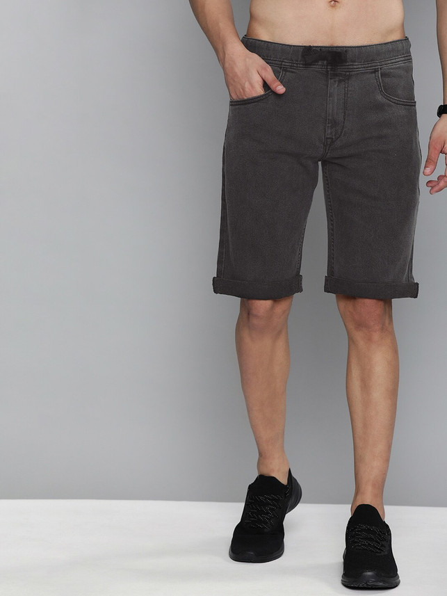 HERE\u0026NOW Solid Men Grey Denim Shorts 
