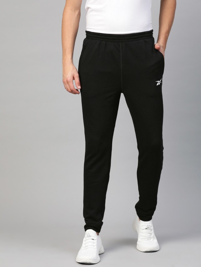 reebok solid men black track pants